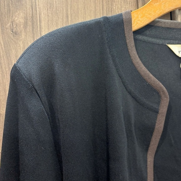 Exclusively Misook Large Cardigan Sweater Jacket Black Brown Open Front - Picture 3 of 10